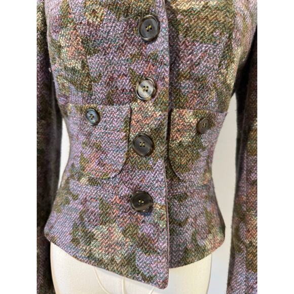 Etro Tweed Wool-Blend Floral Blazer with Velvet Collar Size XS – Tailored Jacket - Picture 2 of 8
